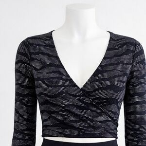 H&M Black & White Polka Dot Wrap Top - Long Sleeve - Size XS
